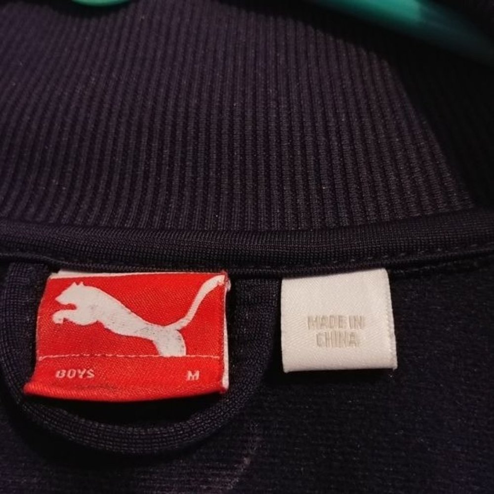 Puma Kids Size Medium Warm Up Jacket Youth Blue/White Zip Front Collar - Picture 5 of 7